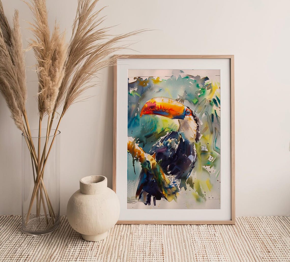 Tropical Toco Toucan Bird Expressive Watercolor Wildlife Poster - Image 4