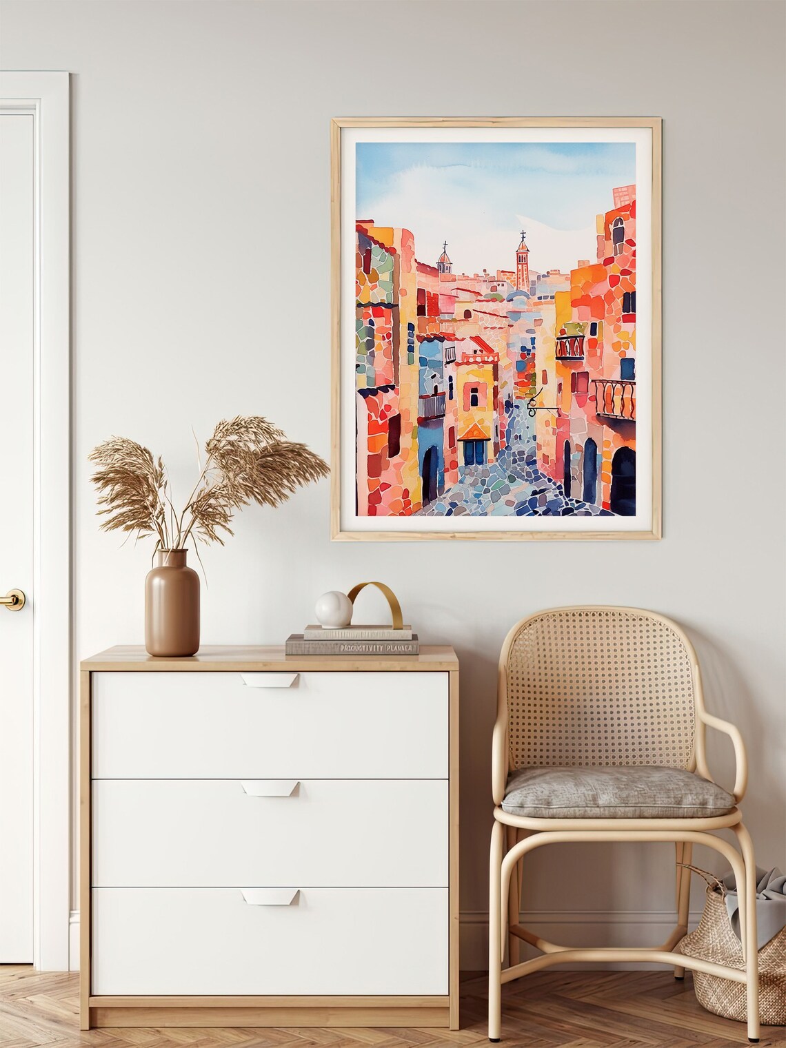 Barcelona Old Town Mosaic Street Sunny Watercolor Spain Poster - Image 5