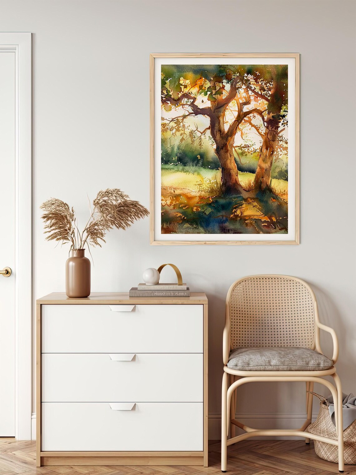 Sunlit Oak Trees Woodland Light Watercolor Nature Landscape Poster - Image 2