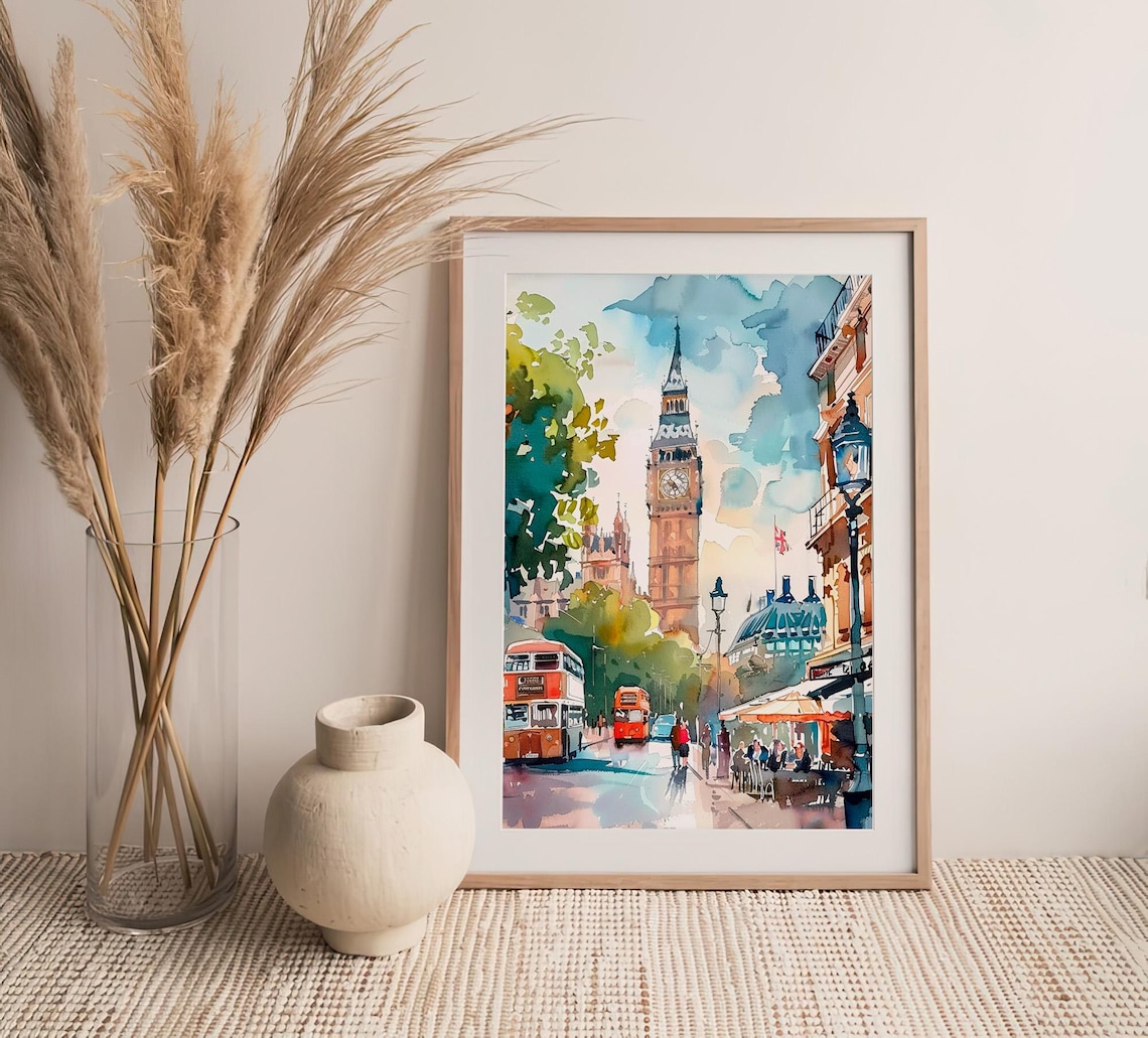 London Cityscape Watercolor Big Ben Travel Poster - Image 5