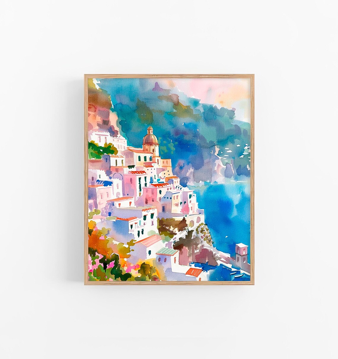 Amalfi Coast Positano Watercolor Art Print