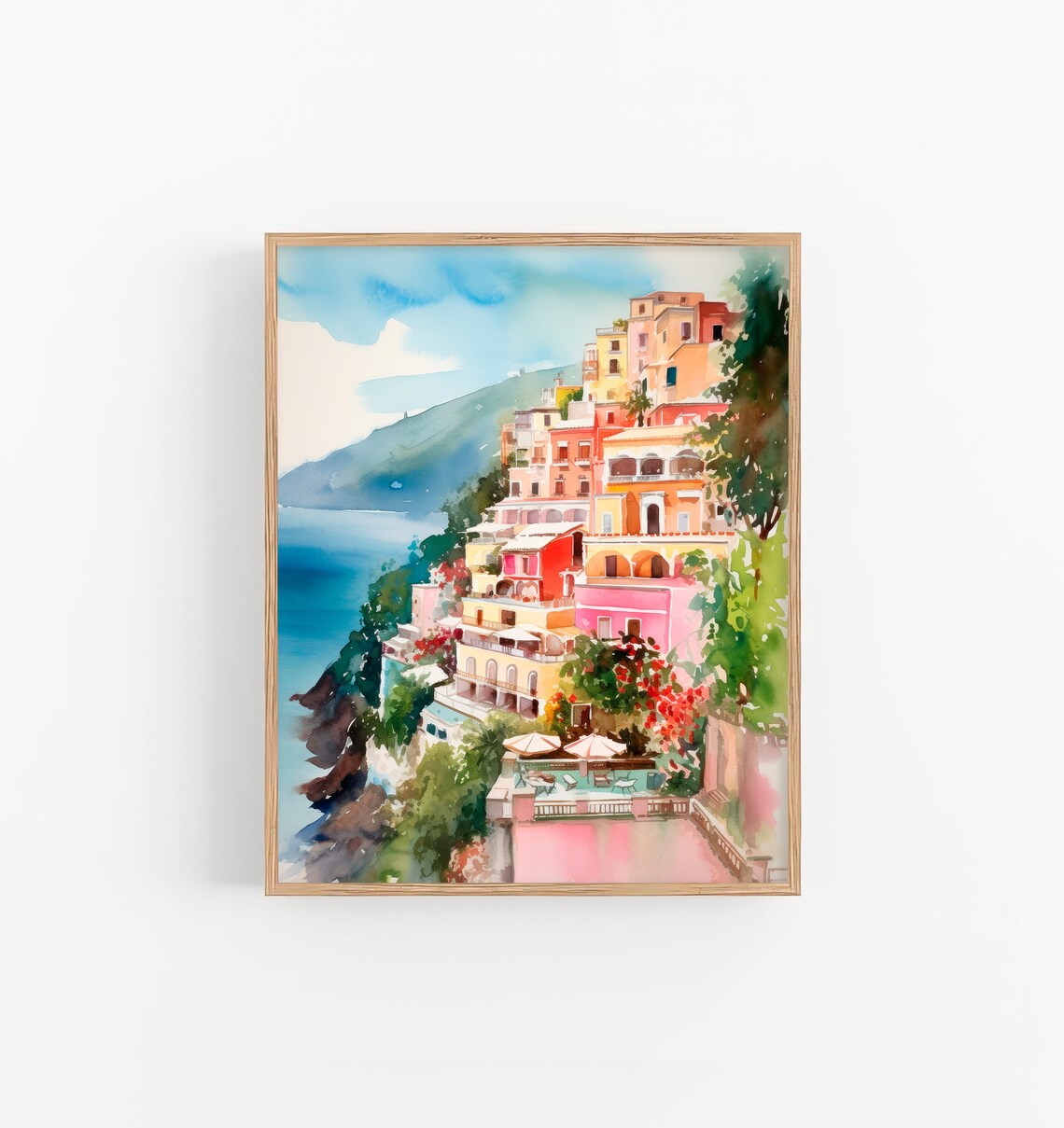 Positano Watercolor Art Print, Italy Cityscape