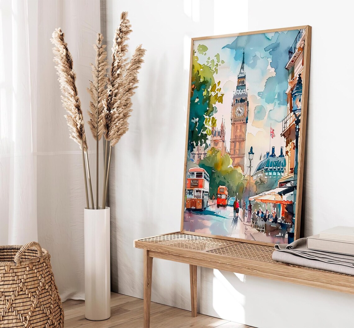 London Cityscape Watercolor Big Ben Travel Poster - Image 2