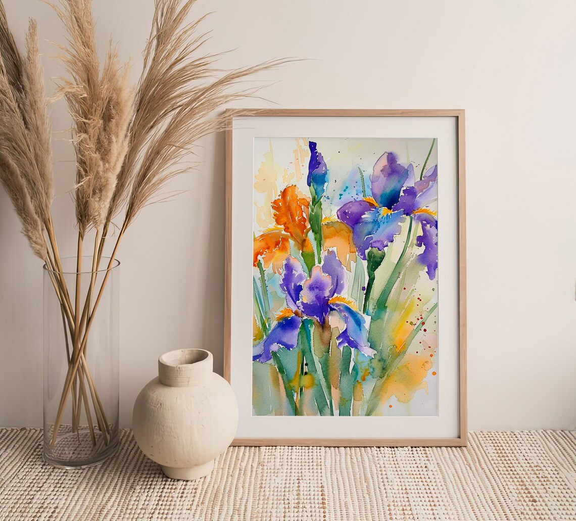 Iris Watercolor Art Print, Meadow Flowers - Image 4