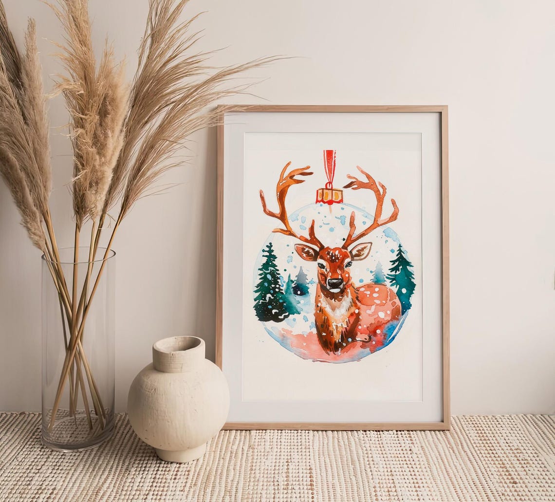 Reindeer Christmas Ornament Bauble Festive Watercolor Poster - Image 5