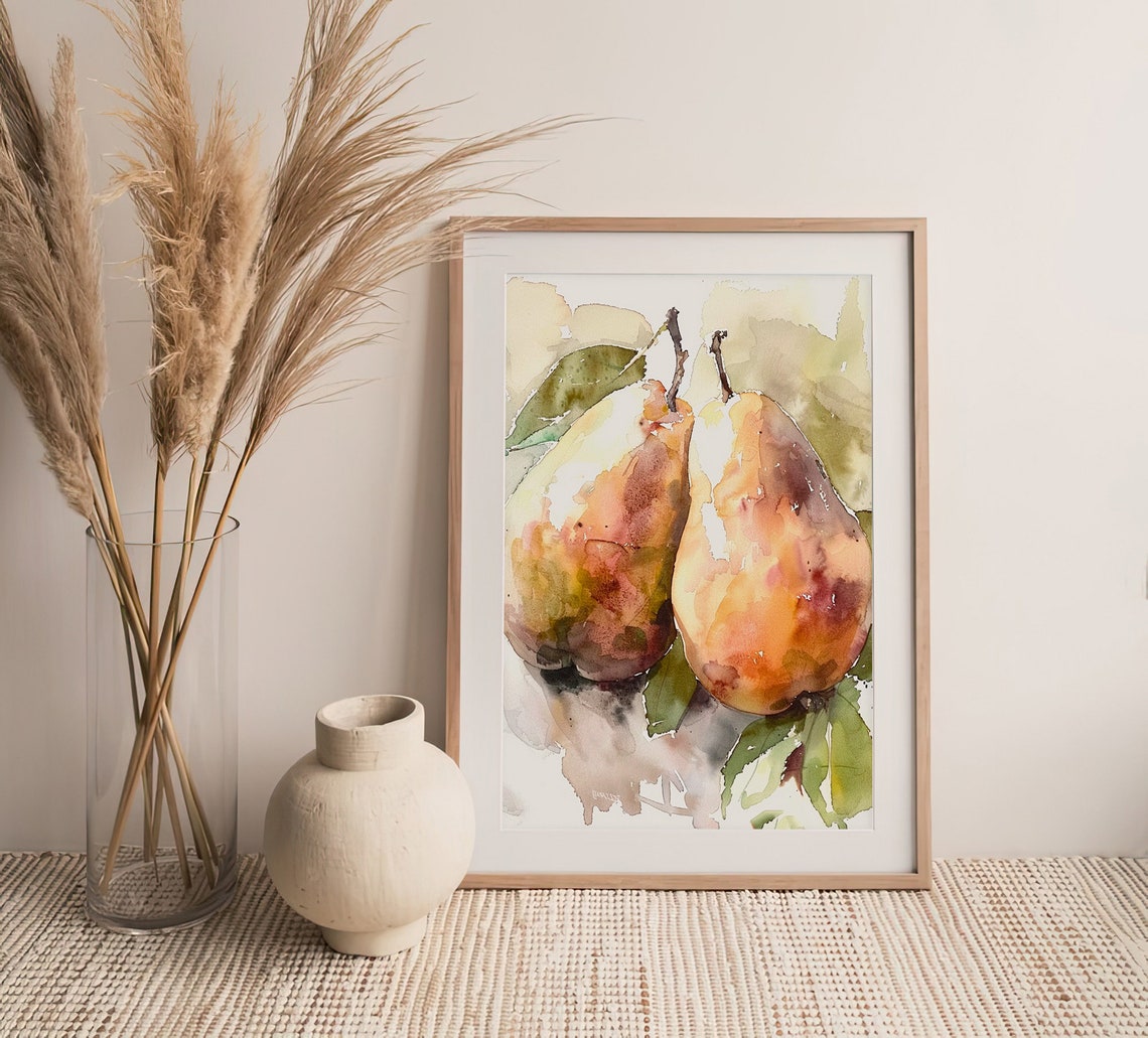 Ripe Pears Watercolor Rustic Kitchen Fruit Still Life Art Print - Image 4