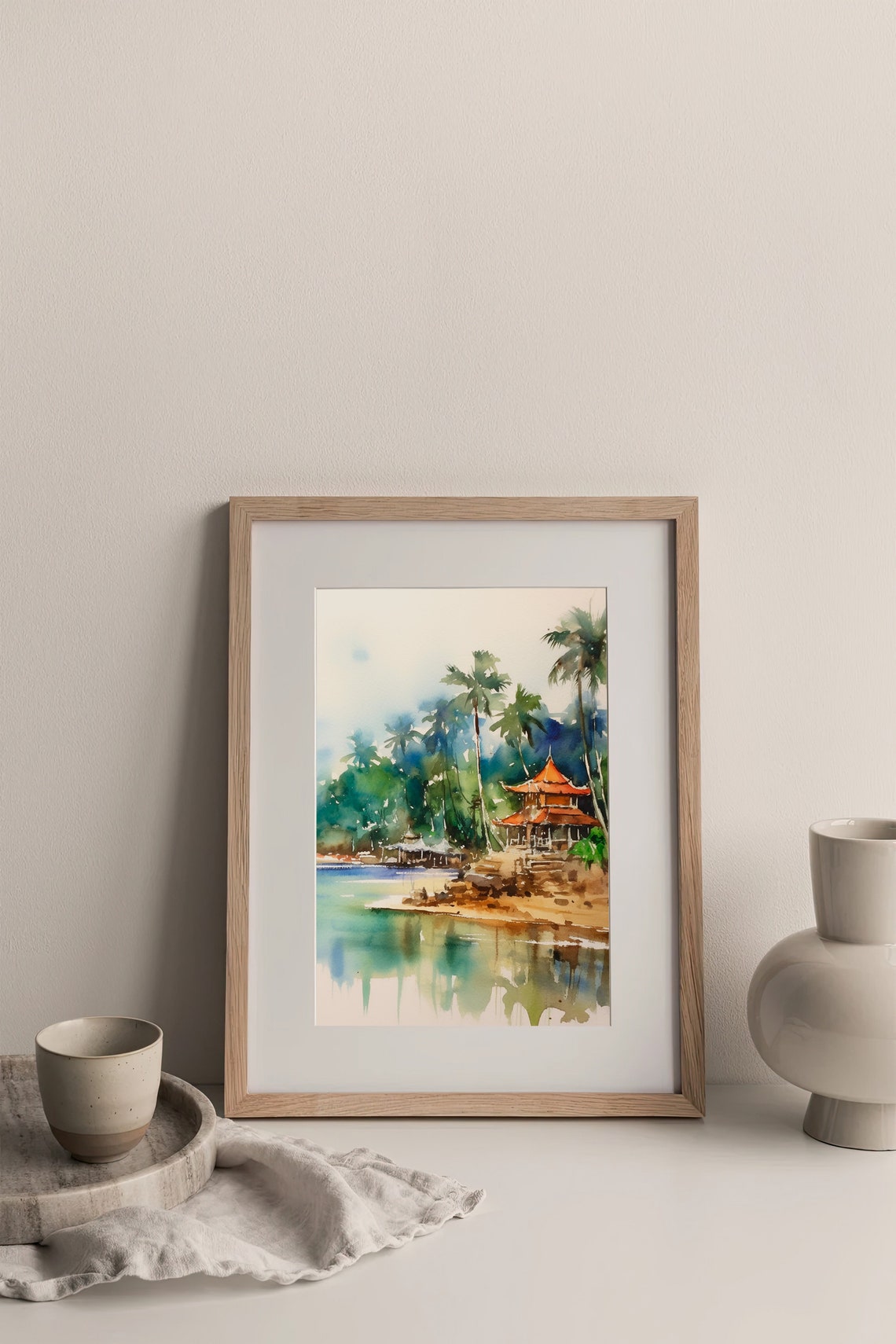 Bali Temple Pavilion Palm Beach Tropical Island Watercolor Poster - Image 3