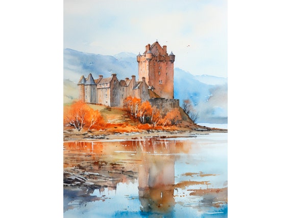 Scotland Castle Painting Scotland Watercolor Art Print Neutral Landscape Wall Art By Feelingprints
