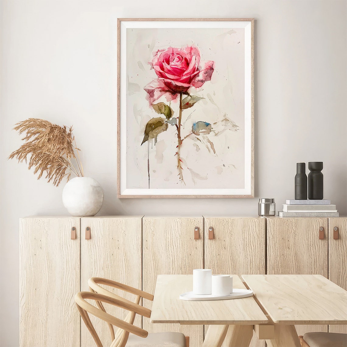 Pink Rose Watercolor Single Flower Minimalist Botanical Art Poster - Image 4