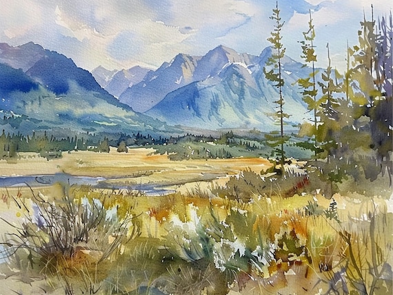 Three Sisters Mountains Watercolor Art Print, Oregon