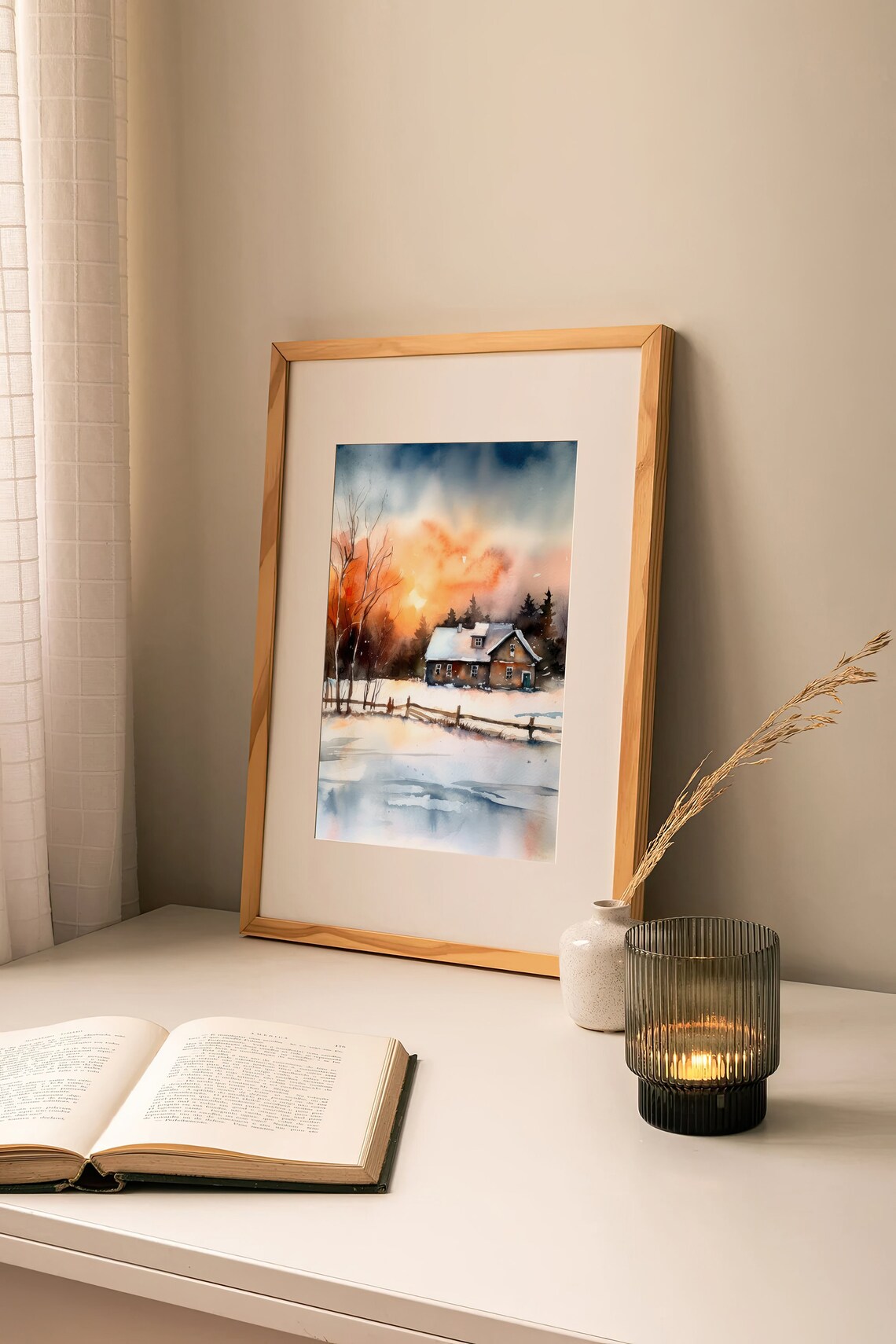 Minnesota Watercolor Art Print, Winter Forest Cabin Scene - Image 3