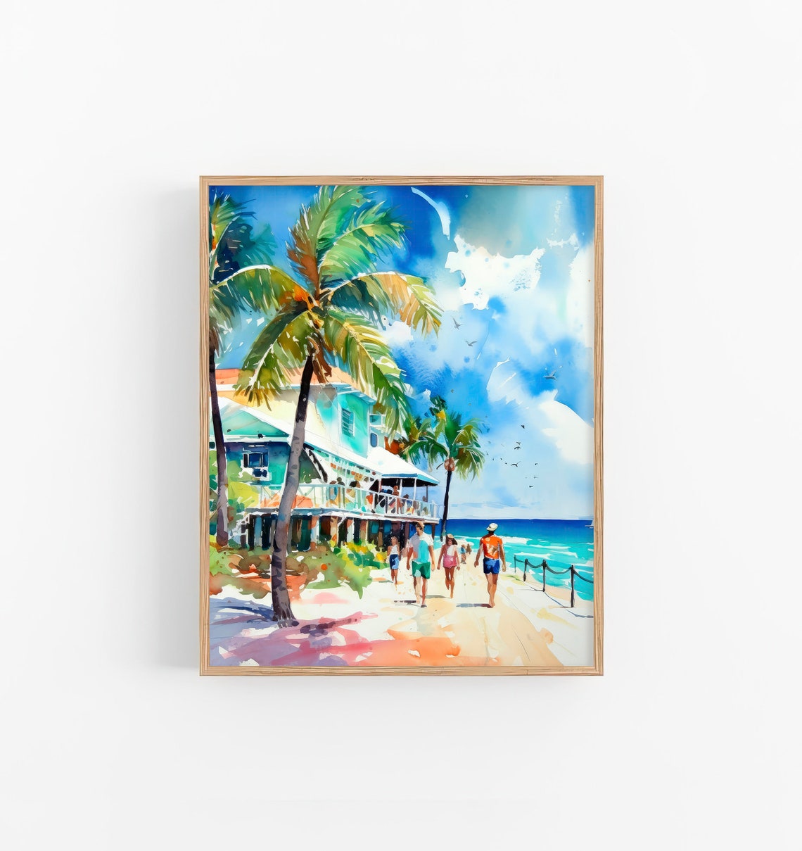 Stunning Siesta Key Florida Beach Palms Coastal Watercolor Poster