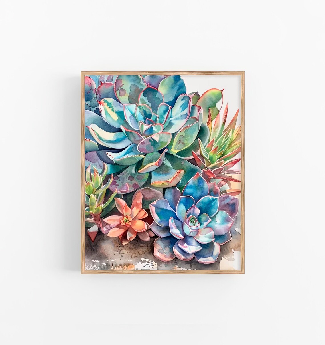 Succulents Watercolor Art Print, Floral Wall Decor