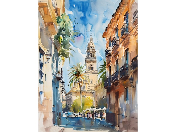 Seville Spain Cityscape Watercolor Art Print