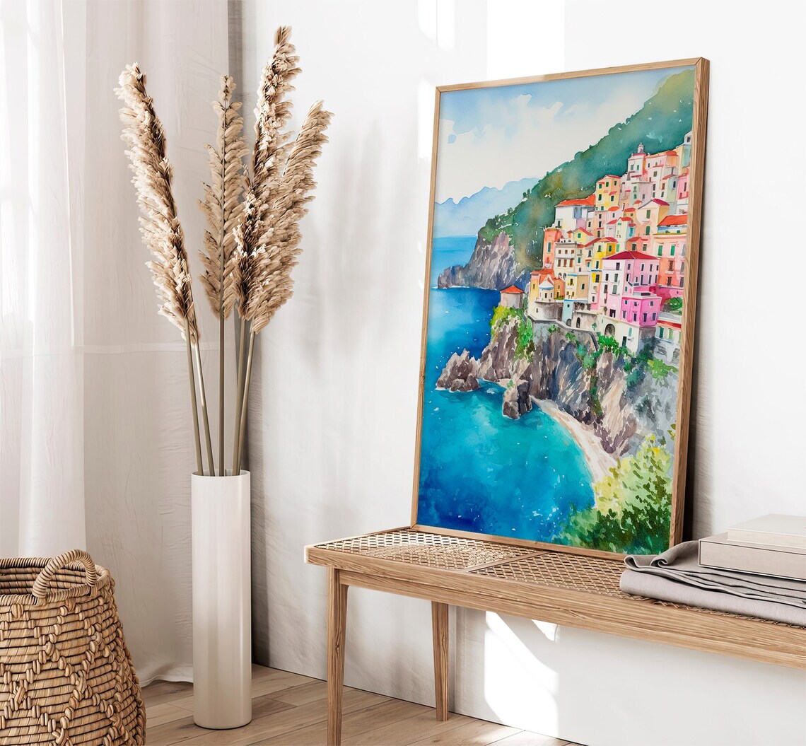 Amalfi Coast Watercolor Art Print, Italy Seascape - Image 2