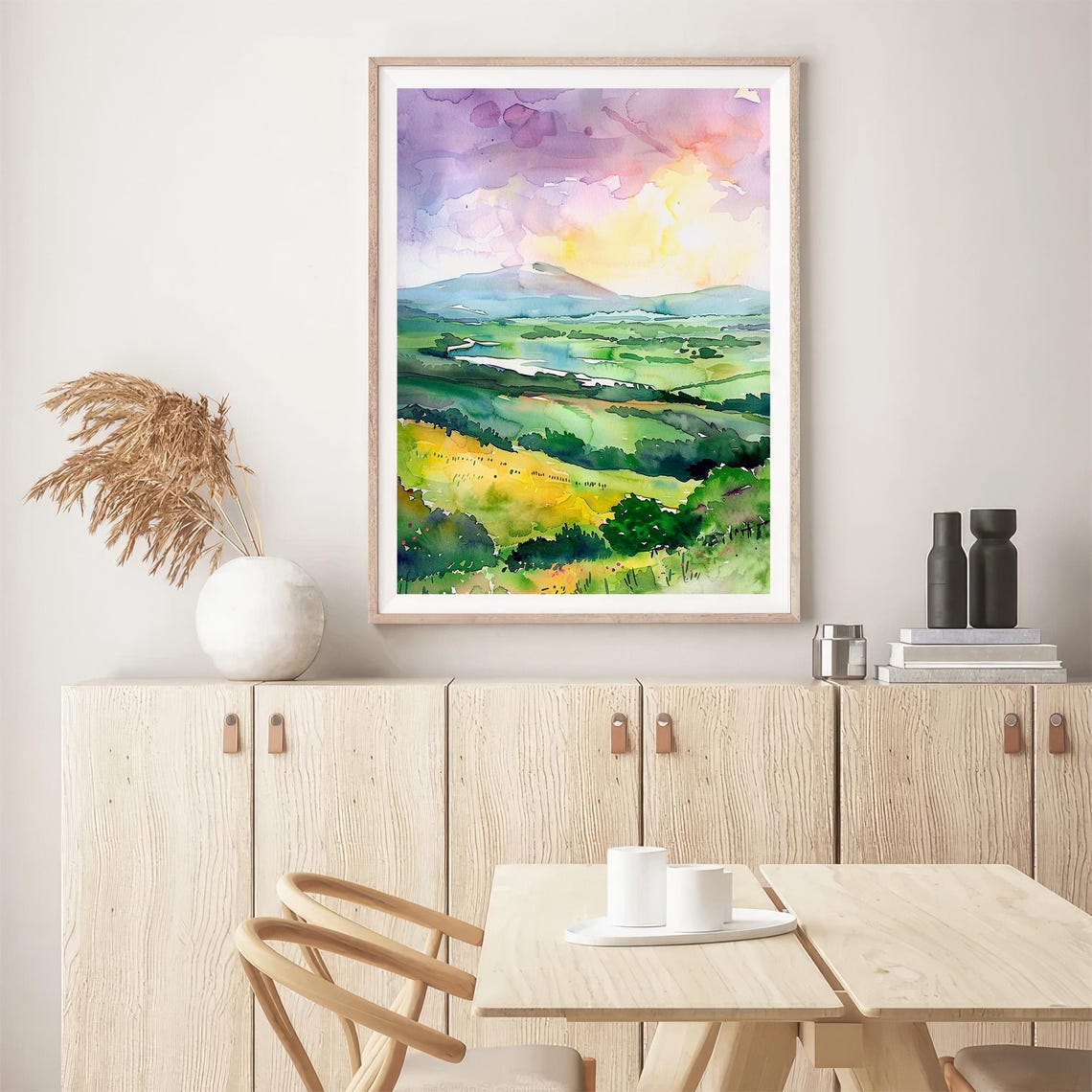 Ireland Rolling Green Mountains Valley Watercolor Landscape Poster - Image 5