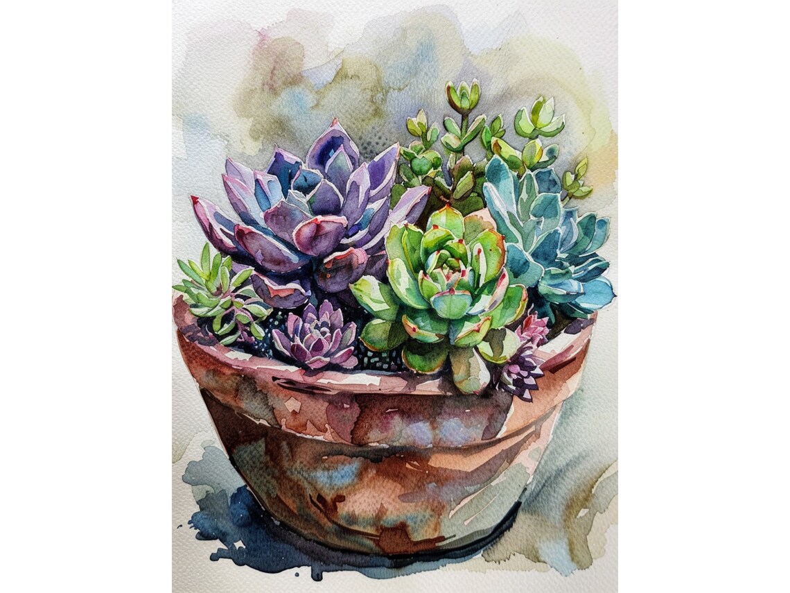 Succulent Watercolor Botanical Art Print, Cactus Kitchen Decor