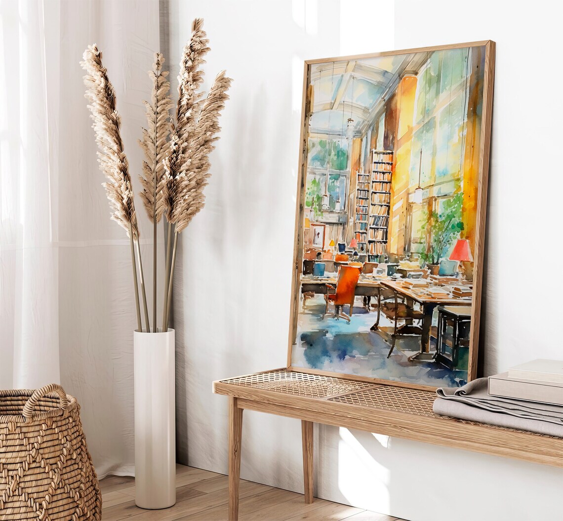 Boston Library Watercolor Art Print, Books Wall Art - Image 2