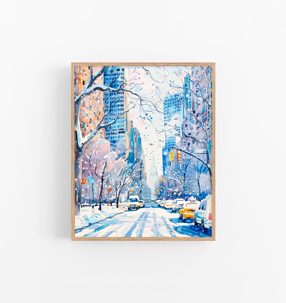 Park Avenue Winter Snow Manhattan Avenue Watercolor New York Painting Poster