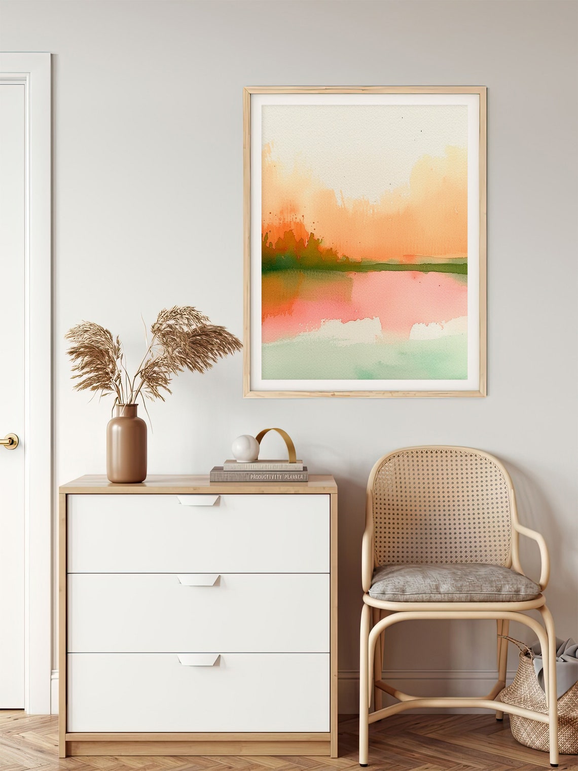 Lake Chelan Sunset Abstract Watercolor Landscape Artwork Poster - Image 5