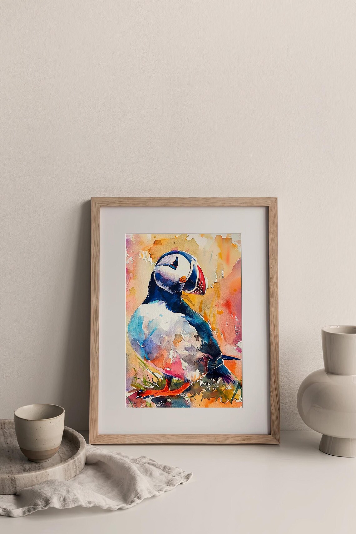 Atlantic Puffin Portrait Colorful Watercolor Wildlife Bird Wall Art - Image 3