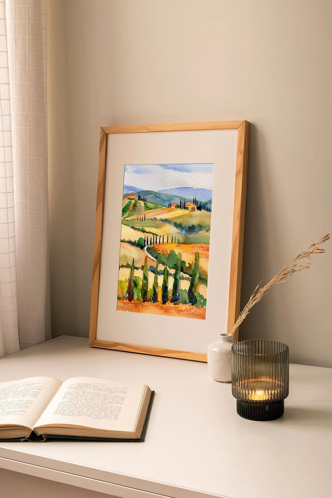 Tuscany Rolling Hills Cypress Trees Watercolor Italy Scene Poster - Image 3