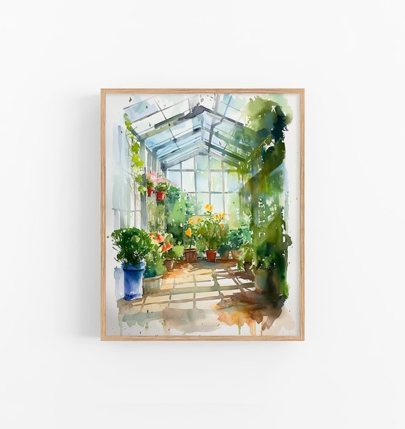 Greenhouse Painting Botanical Watercolor Art Print
