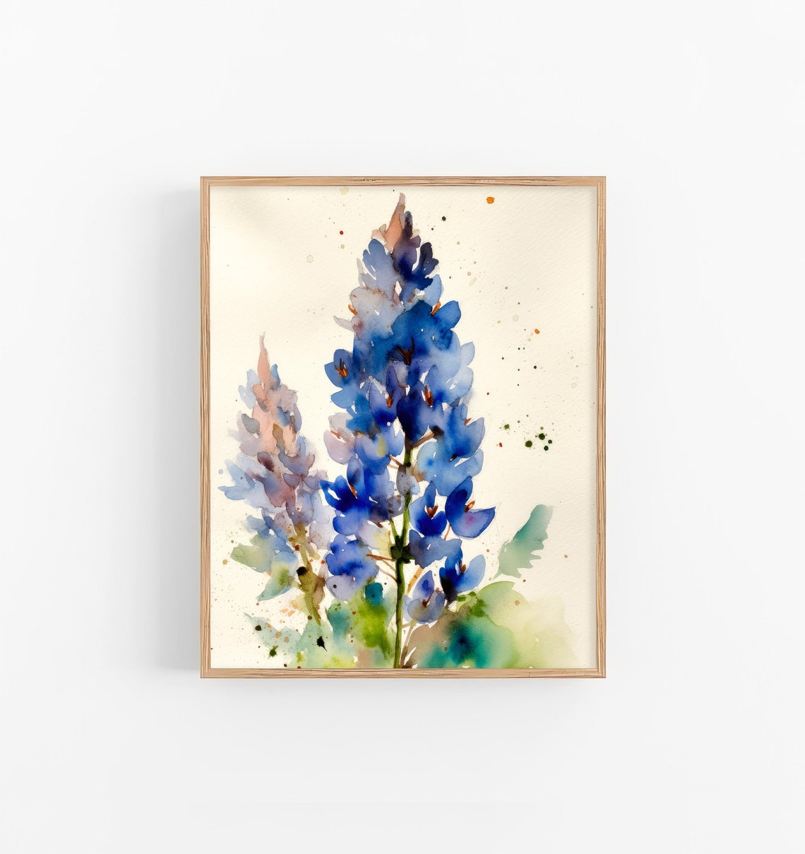 Bluebonnet Wildflowers Watercolor Blue Floral Meadow Art Poster