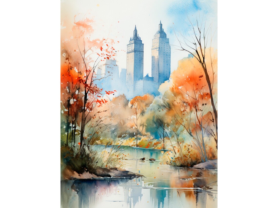 Central Park Watercolor Painting, New York City Travel Poster