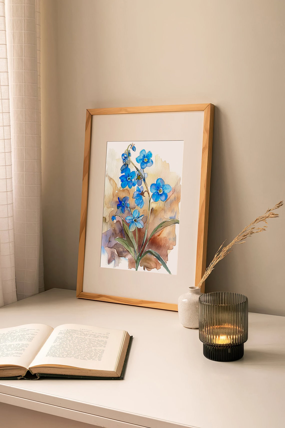 Blue Forget Me Not Flowers Watercolor Botanical Artwork Poster - Image 4