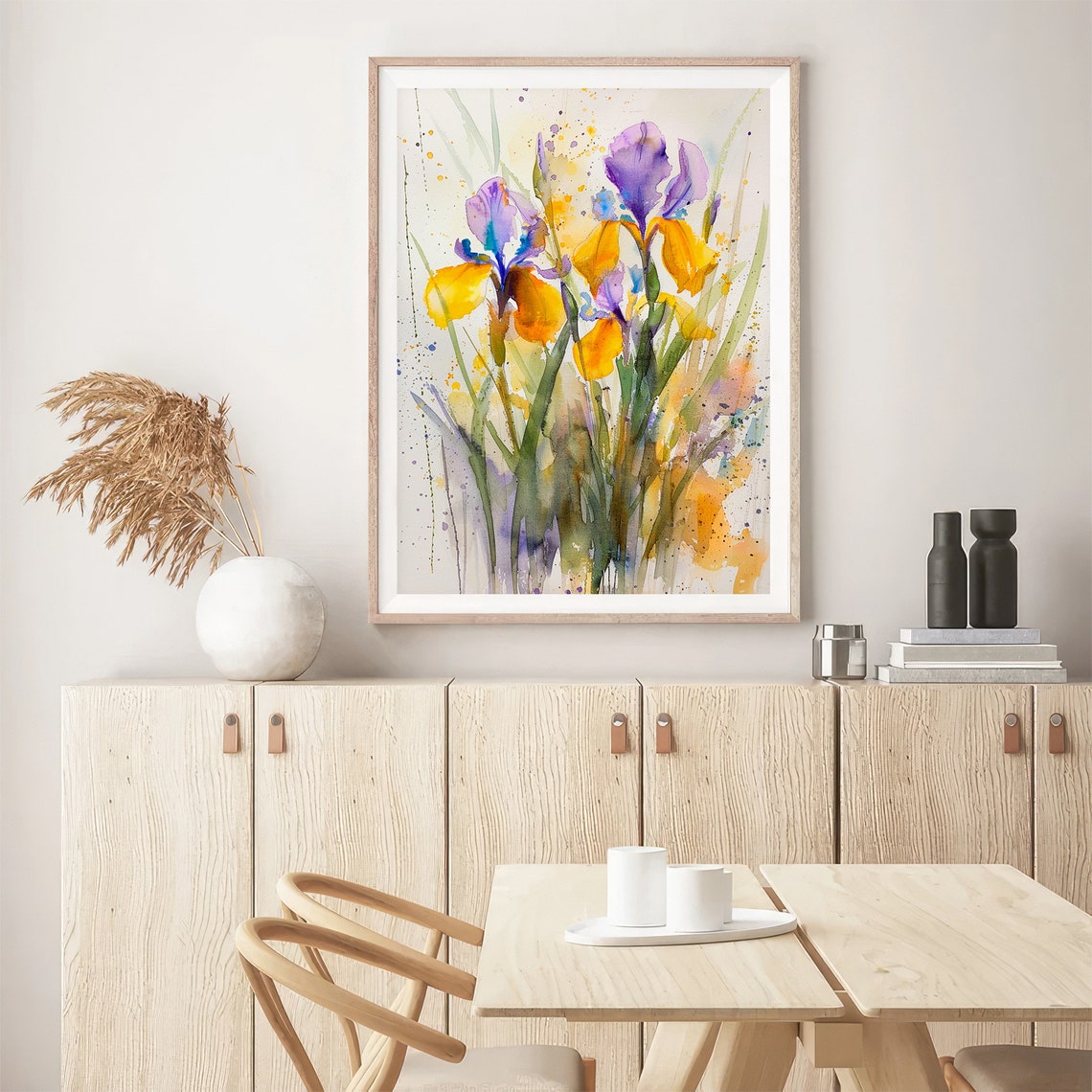 Purple Yellow Iris Flowers Watercolor Botanical Floral Wall Art - Image 4