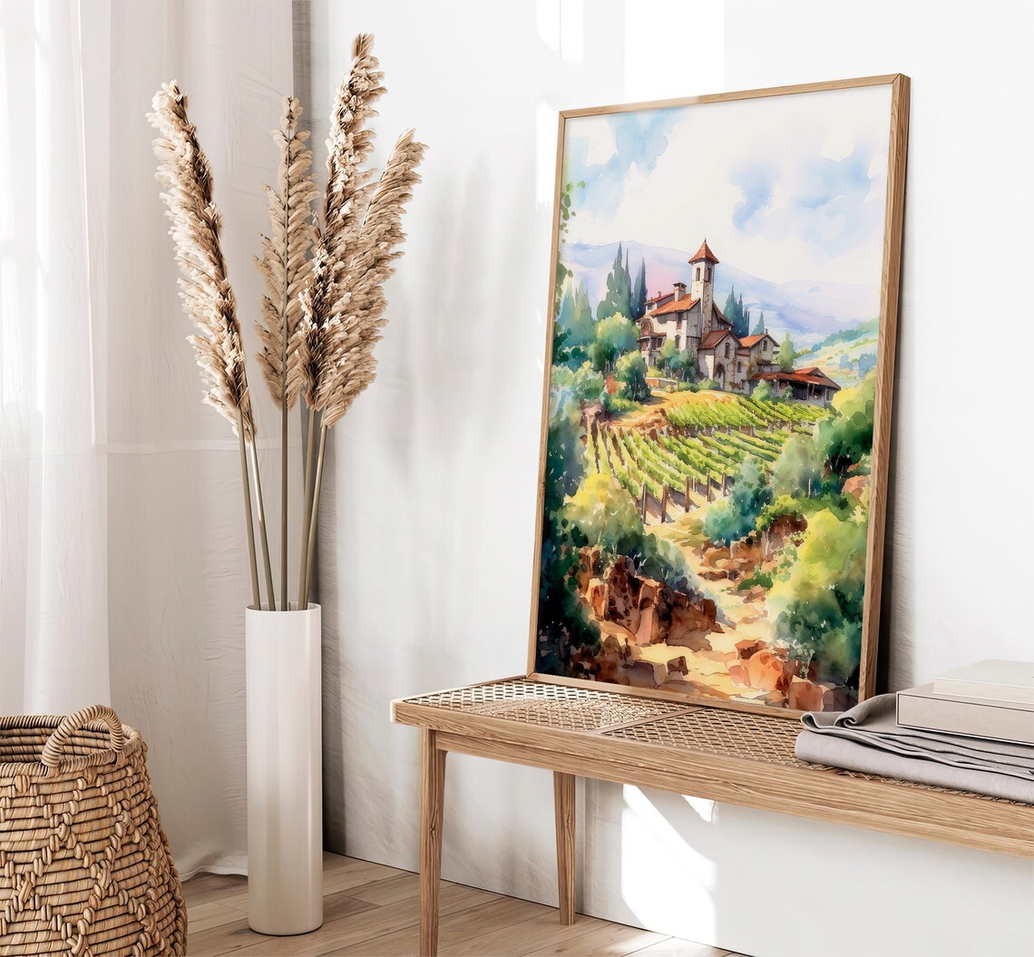 Stunning Willamette Valley Vineyard Estate Oregon Watercolor Poster - Image 2
