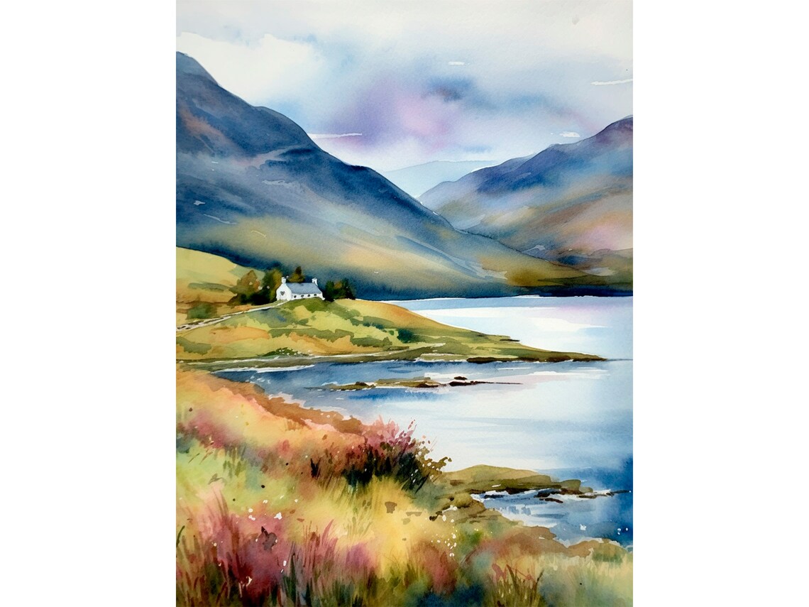 Lake District Watercolor Art Print, England Countryside