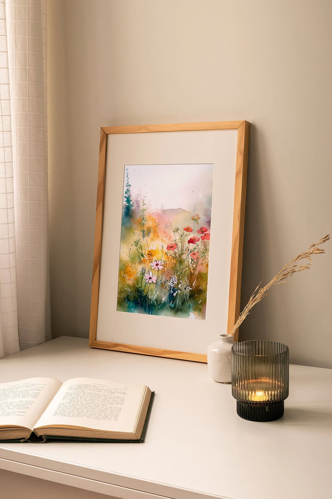 Wildflower Meadow Watercolor Daisies Poppies Blooming Art Poster - Image 2