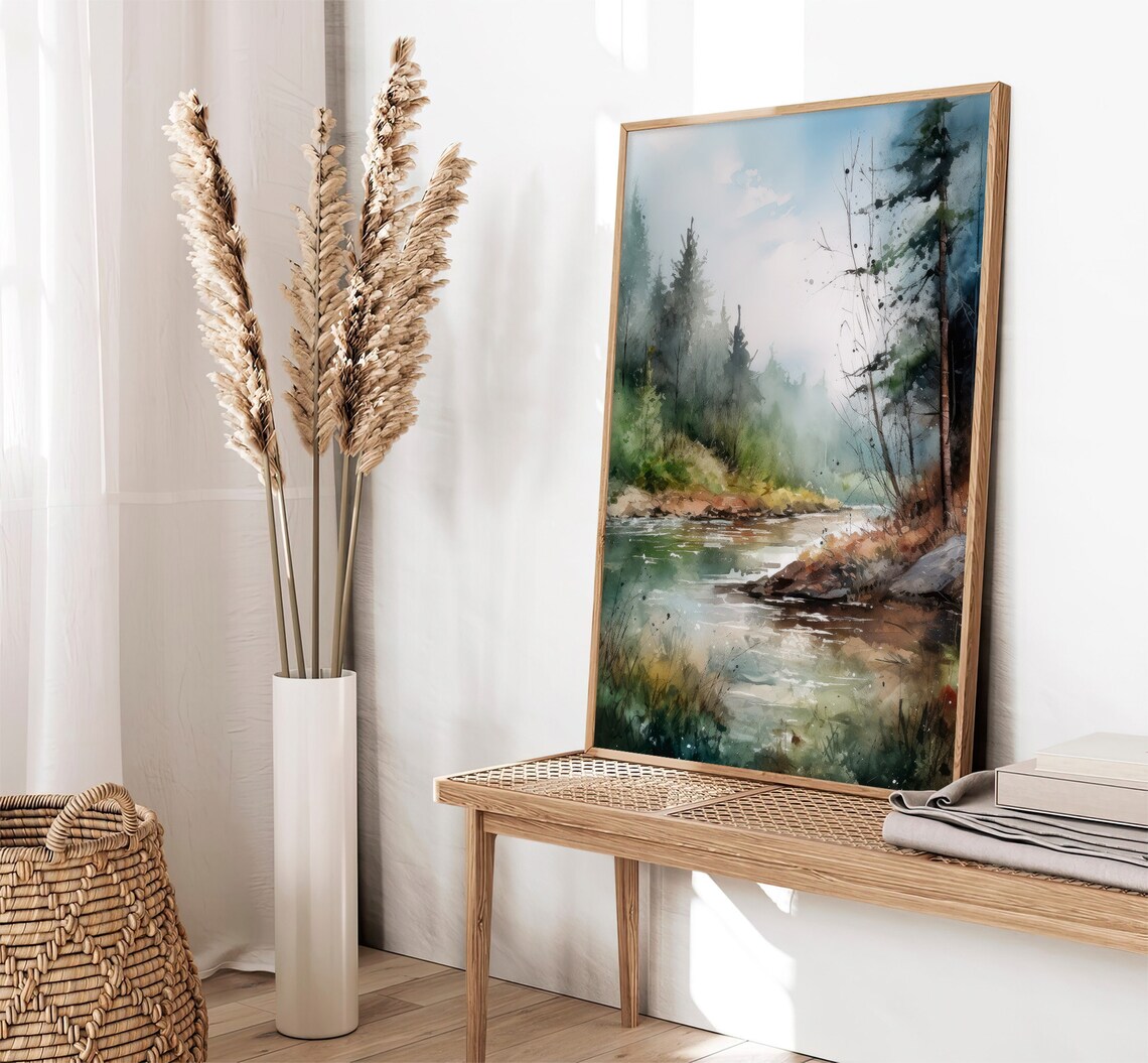 Scotland Landscape Art Print, Pine Trees Watercolor - Image 2