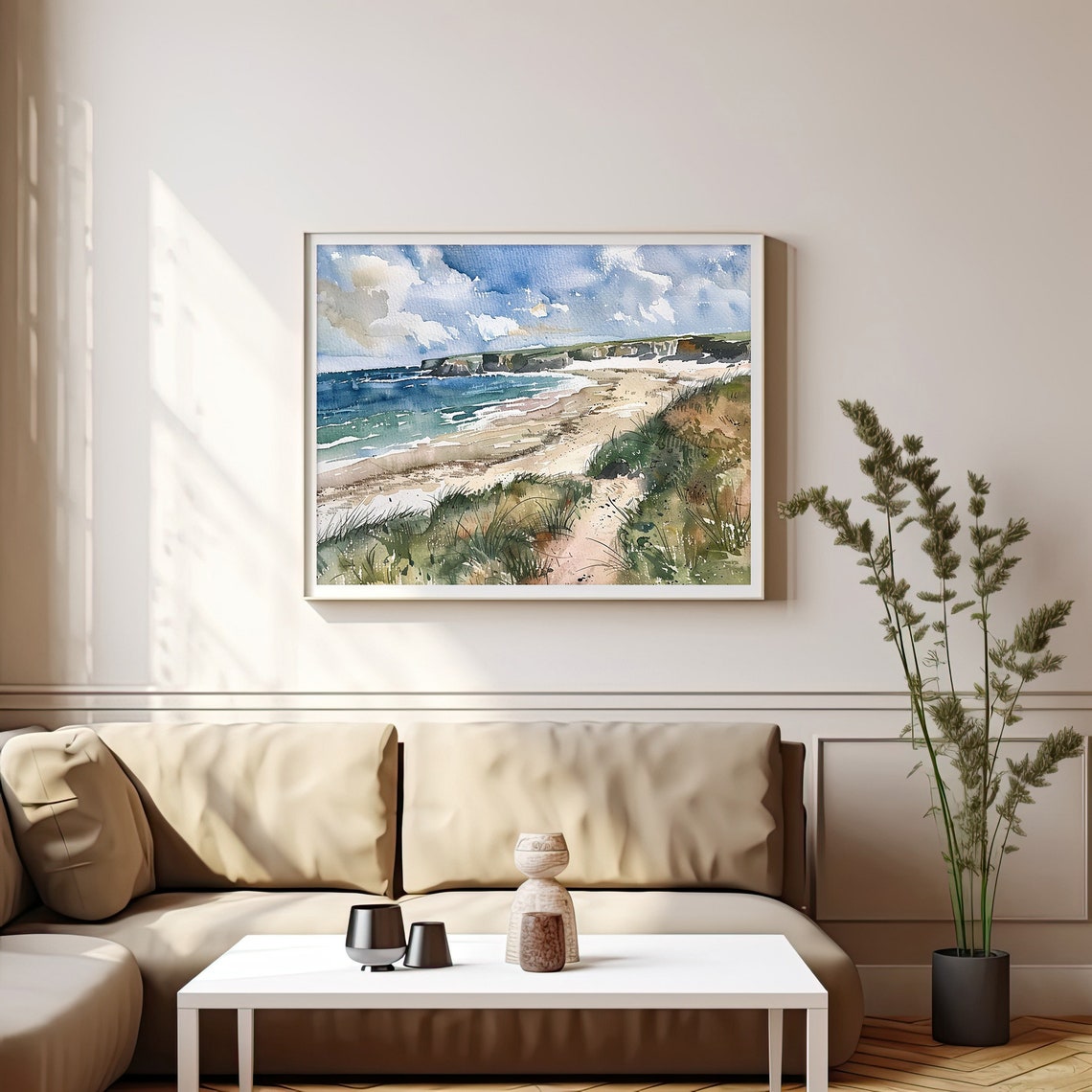 Stunning Cornwall Coastline Turquoise Waves Beach Watercolor Poster - Image 4