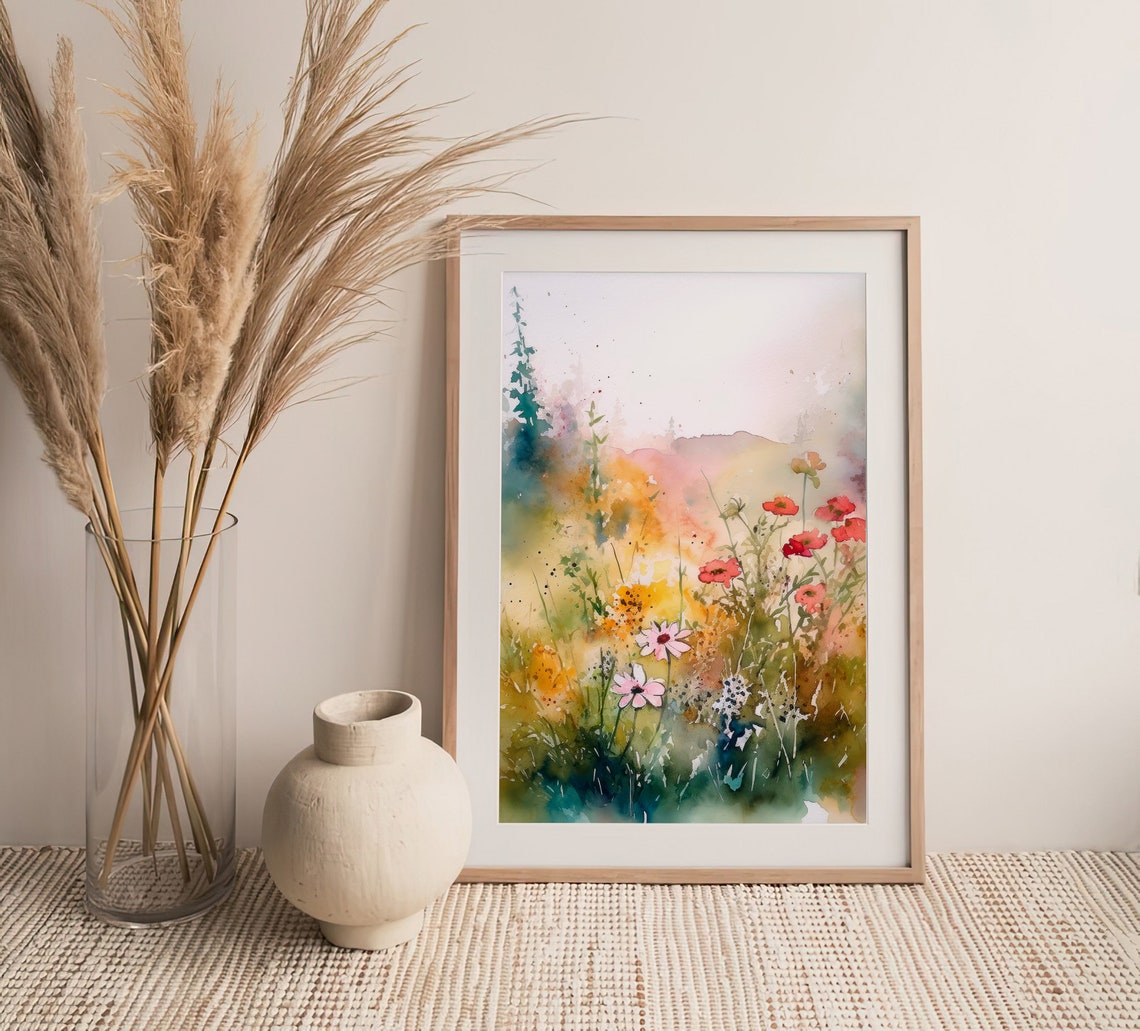 Wildflower Meadow Watercolor Daisies Poppies Blooming Art Poster - Image 3