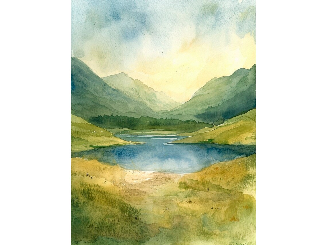 Lake District Watercolor Landscape Art Print, England