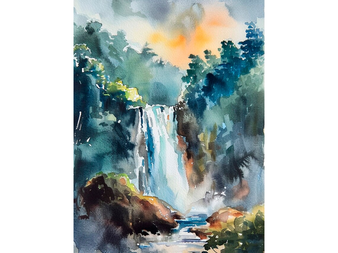 Dollar Glen Waterfalls Watercolor Art Print, Scotland