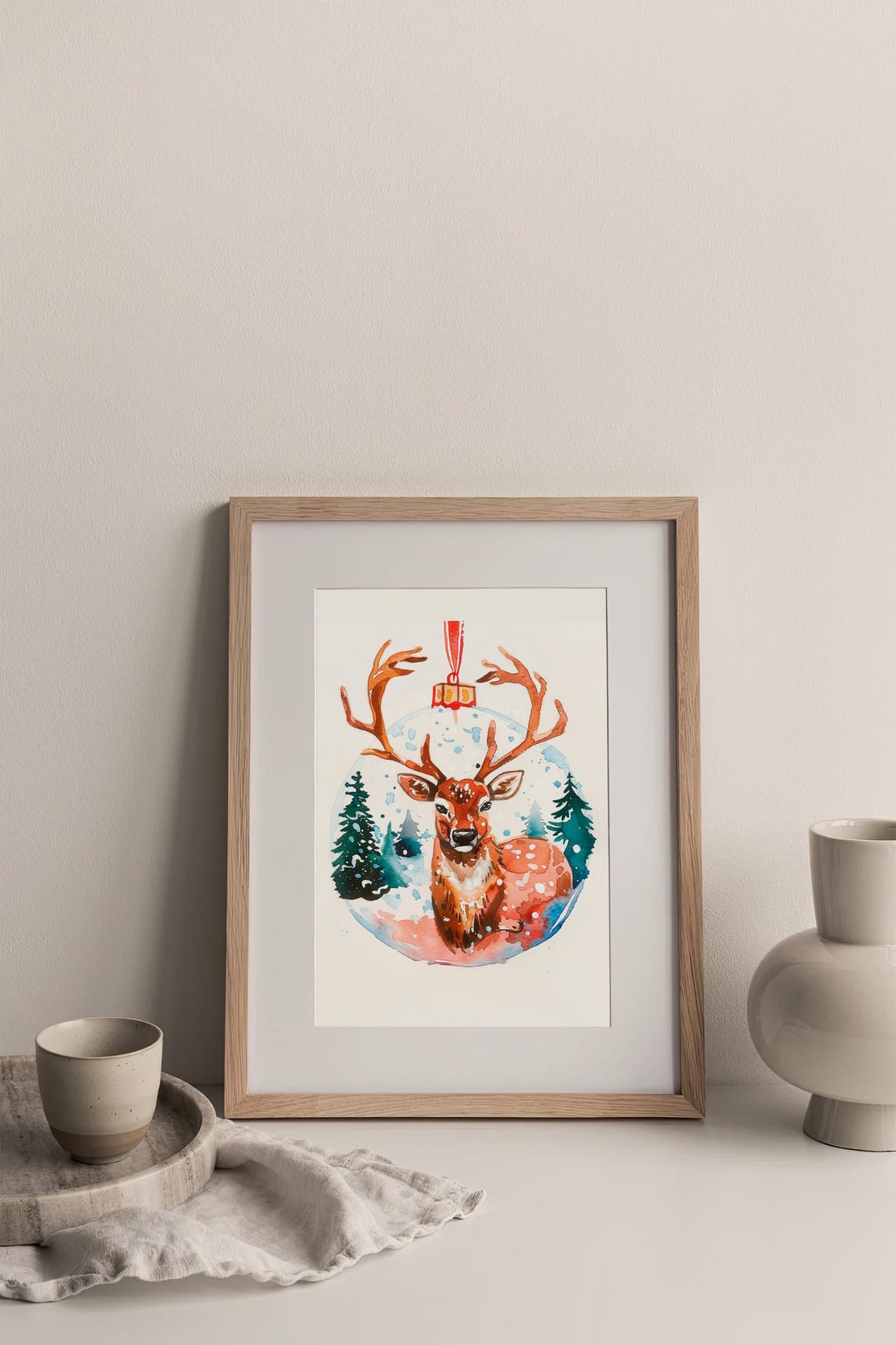 Reindeer Christmas Ornament Bauble Festive Watercolor Poster - Image 3