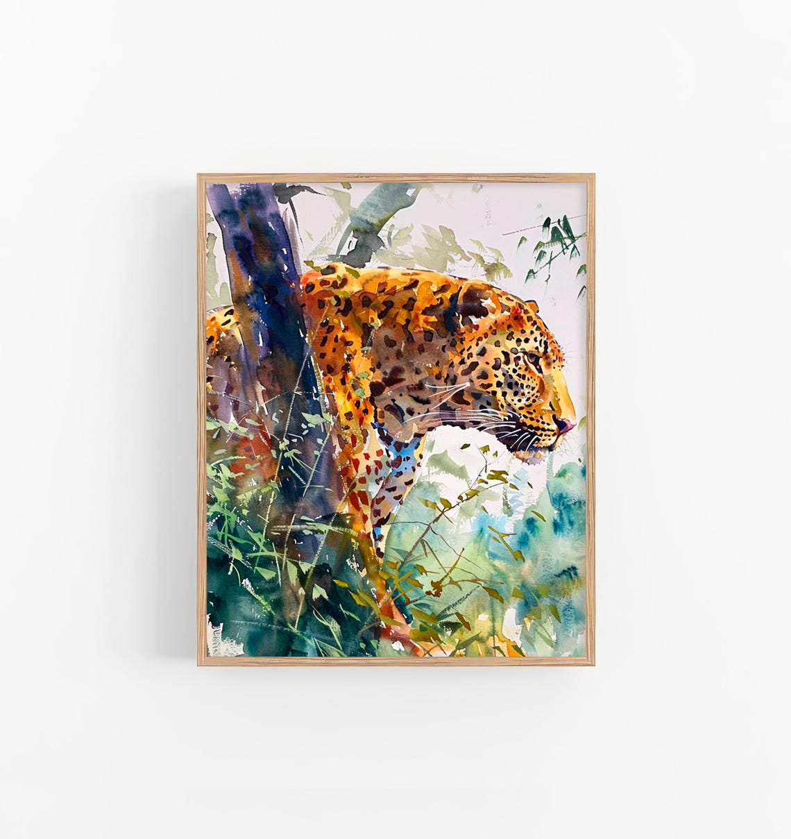 Leopard Watercolor Wild Big Cat Jungle Wildlife Nature Art Print