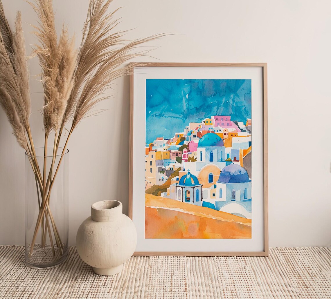 Santorini Cityscape Watercolor Art Print Greece City Watercolor Painting Travel Print Gifts By Feelingprints - Image 4