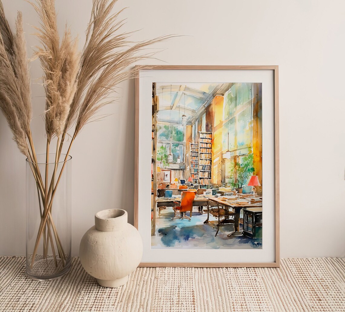 Boston Library Watercolor Art Print, Books Wall Art - Image 3