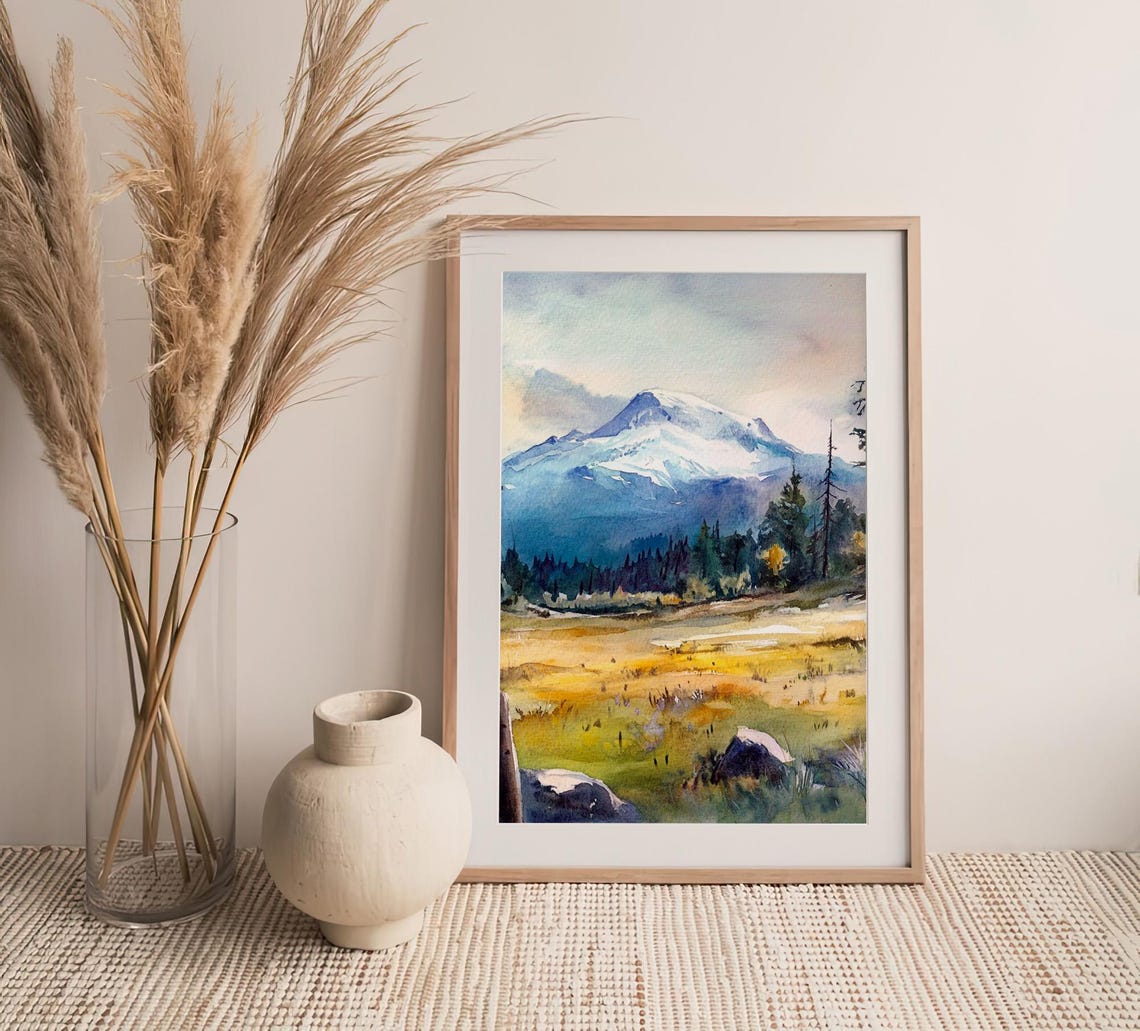 Mount Adams Snowcapped Mountain Washington Watercolor Landscape Poster - Image 4
