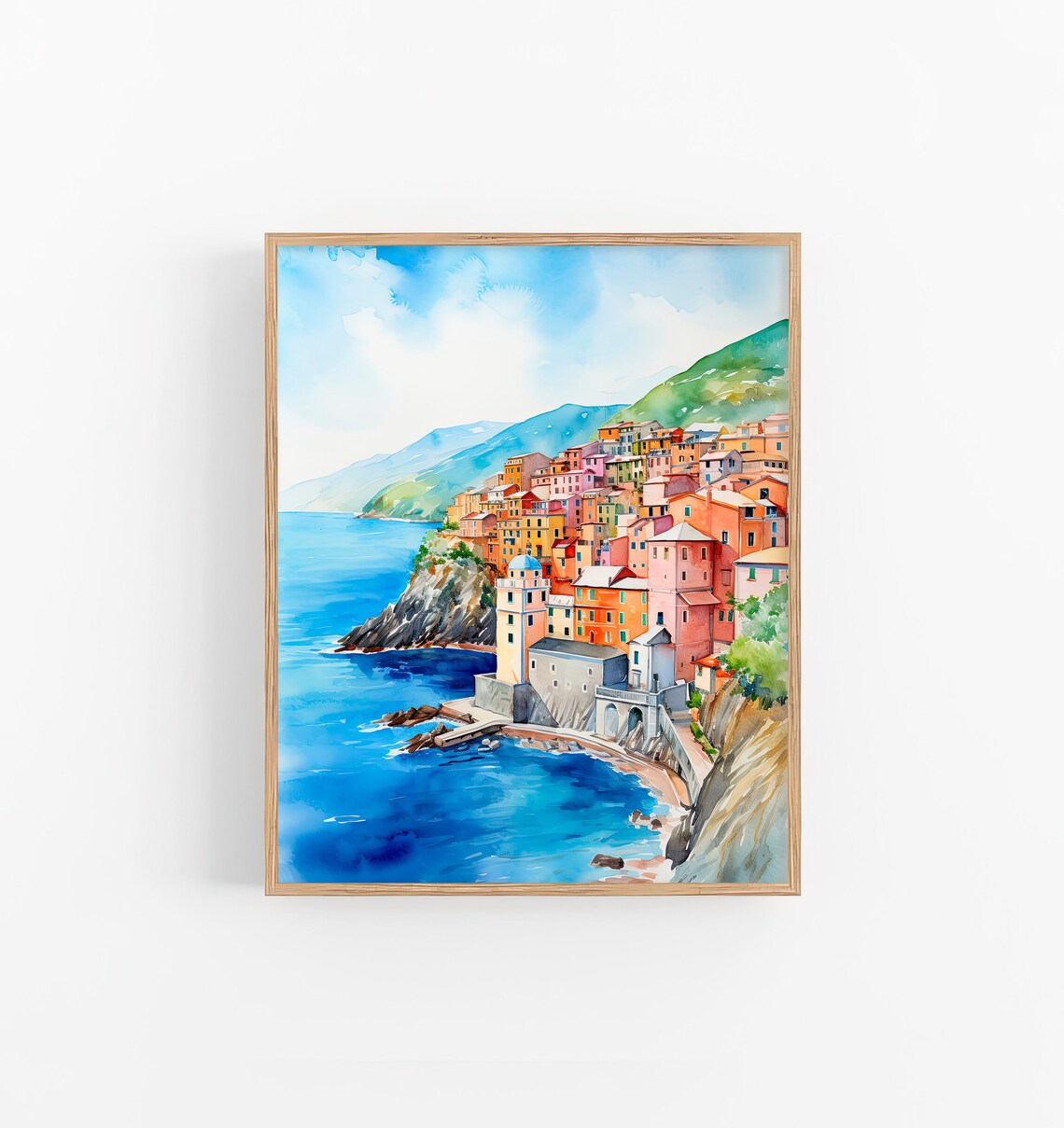 Manarola Watercolor Art Print, Italy Cityscape