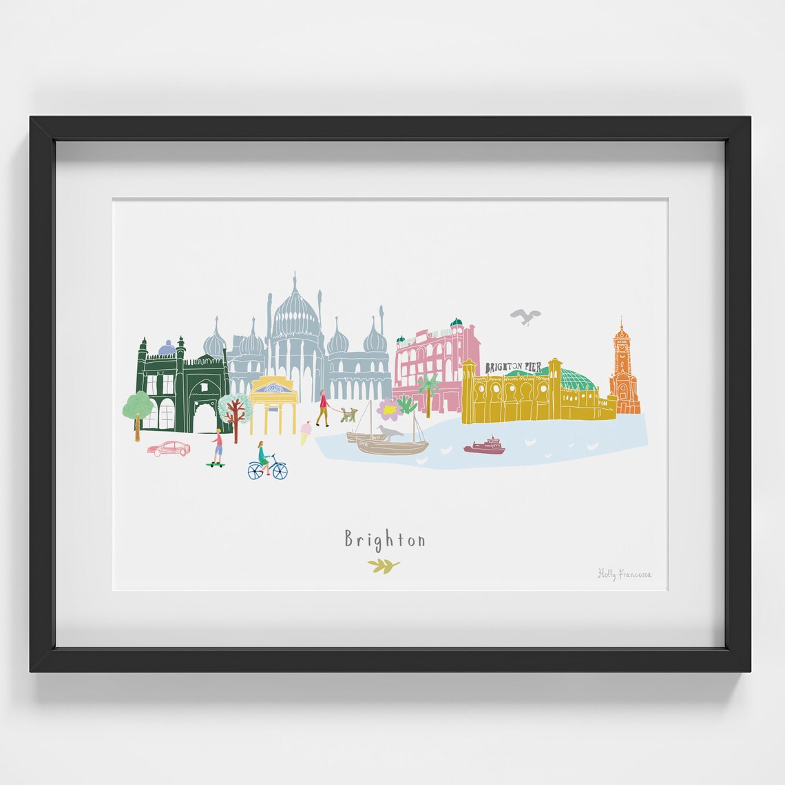 Skyline Cityscape Landmarks Travel Poster, Sussex Seaside