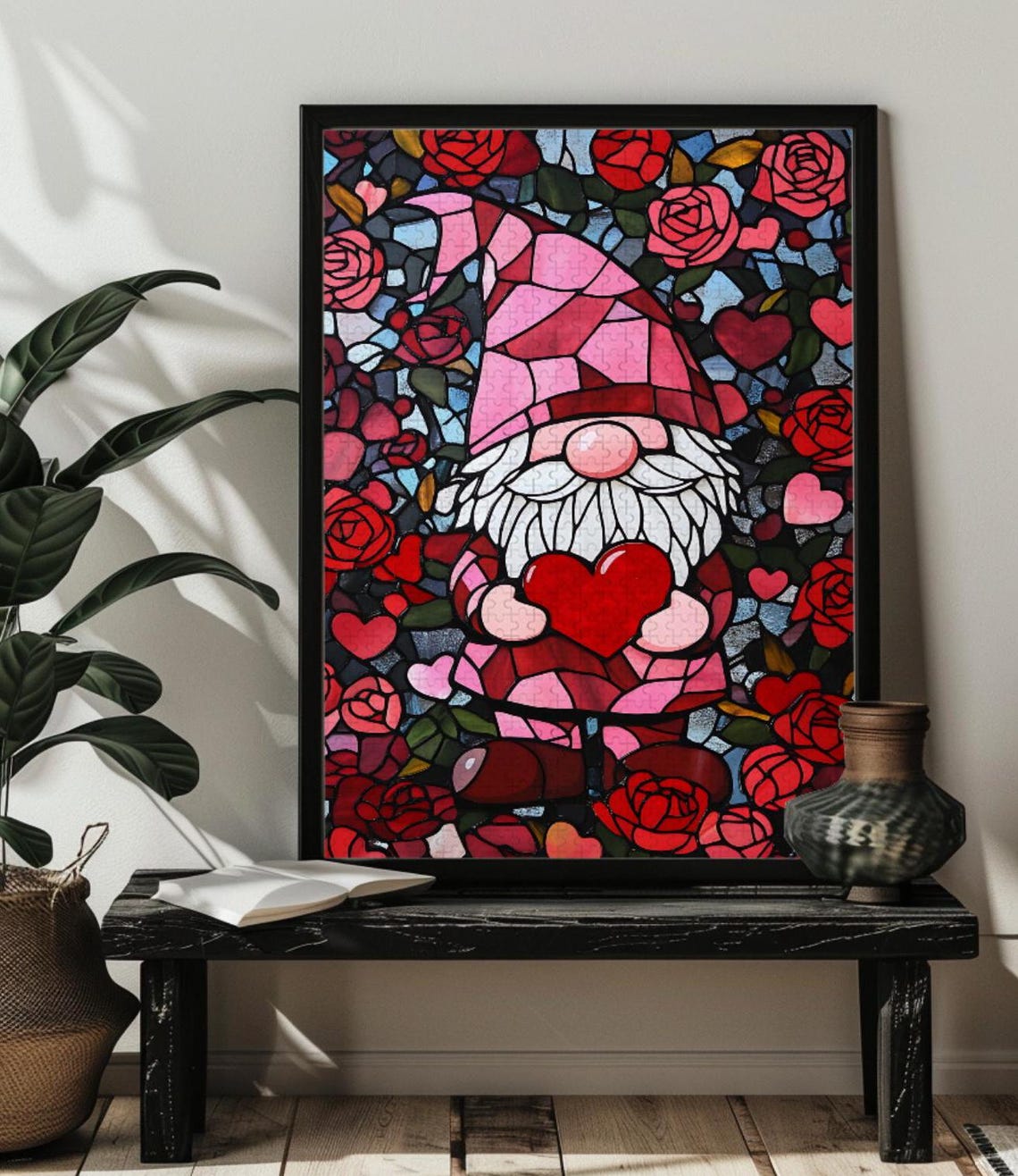 Two Red Gnomes with Roses and Hearts Valentine Love Decor Poster - Image 4