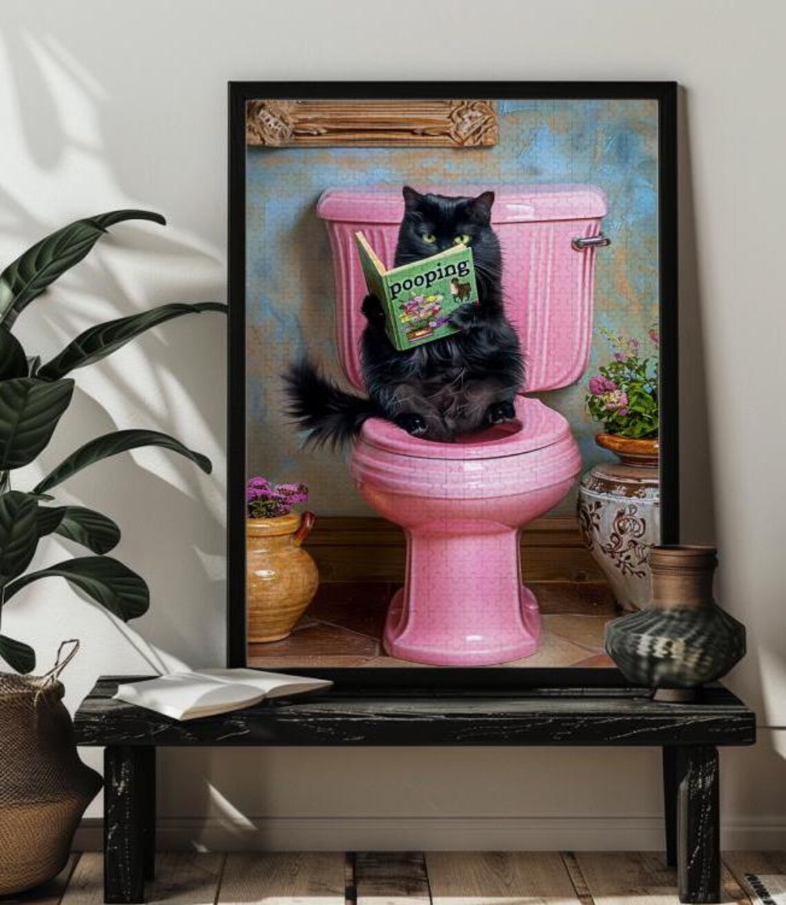 Bathroom Cat Reading Newspaper Funny Cat Art Print - Image 4