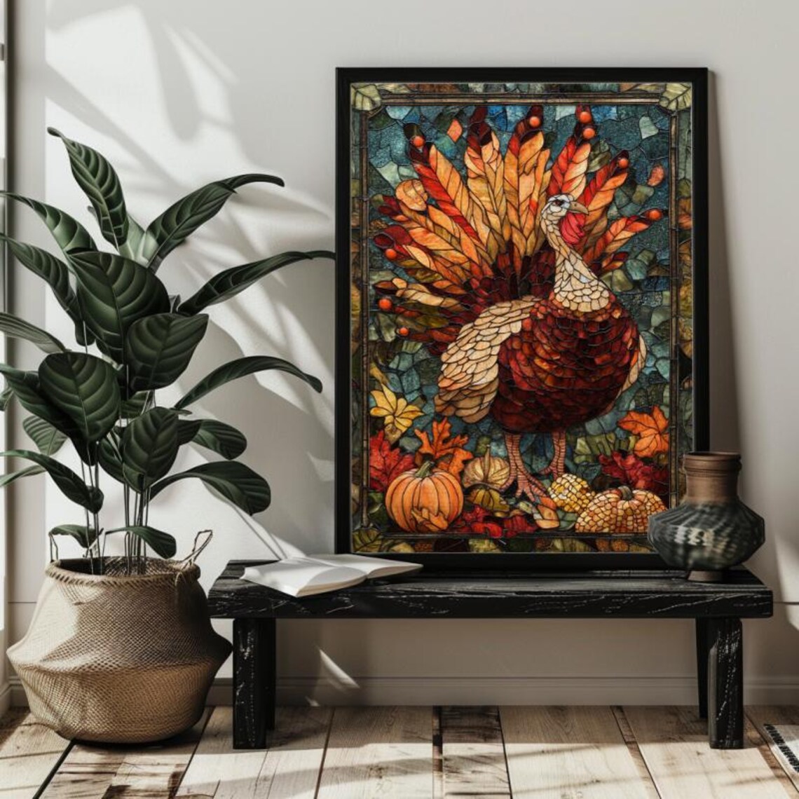 Stained Glass Thanksgiving Turkey Farmhouse Art Print - Image 3