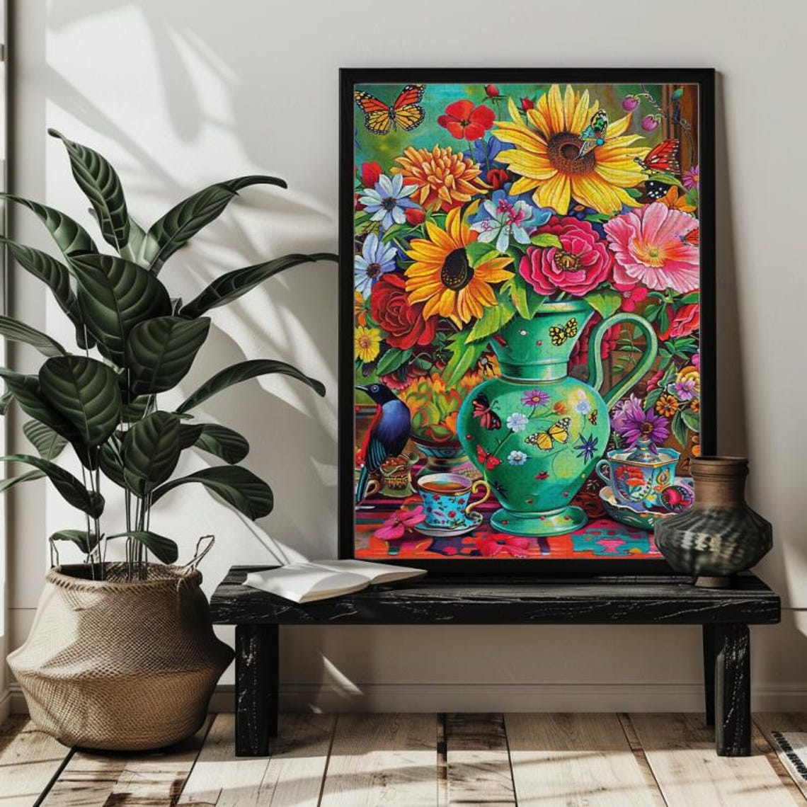 Colorful Watercolor Teapot Vase Wildflower Bouquet Garden Poster - Image 2